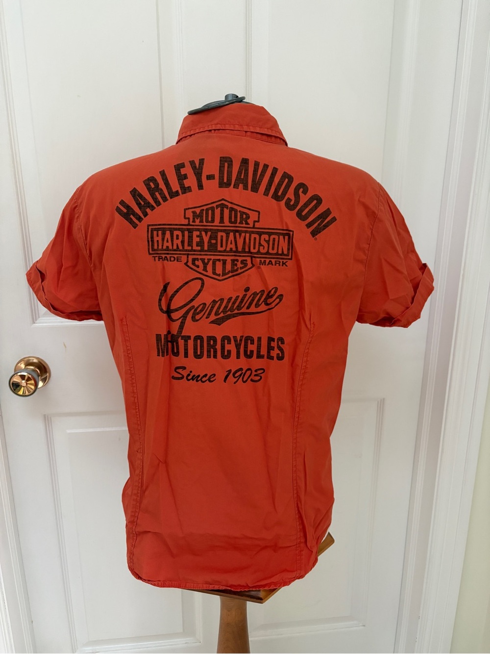 Harley-Davidson Orange Short-Sleeve Back Logo Button-Down Shirt